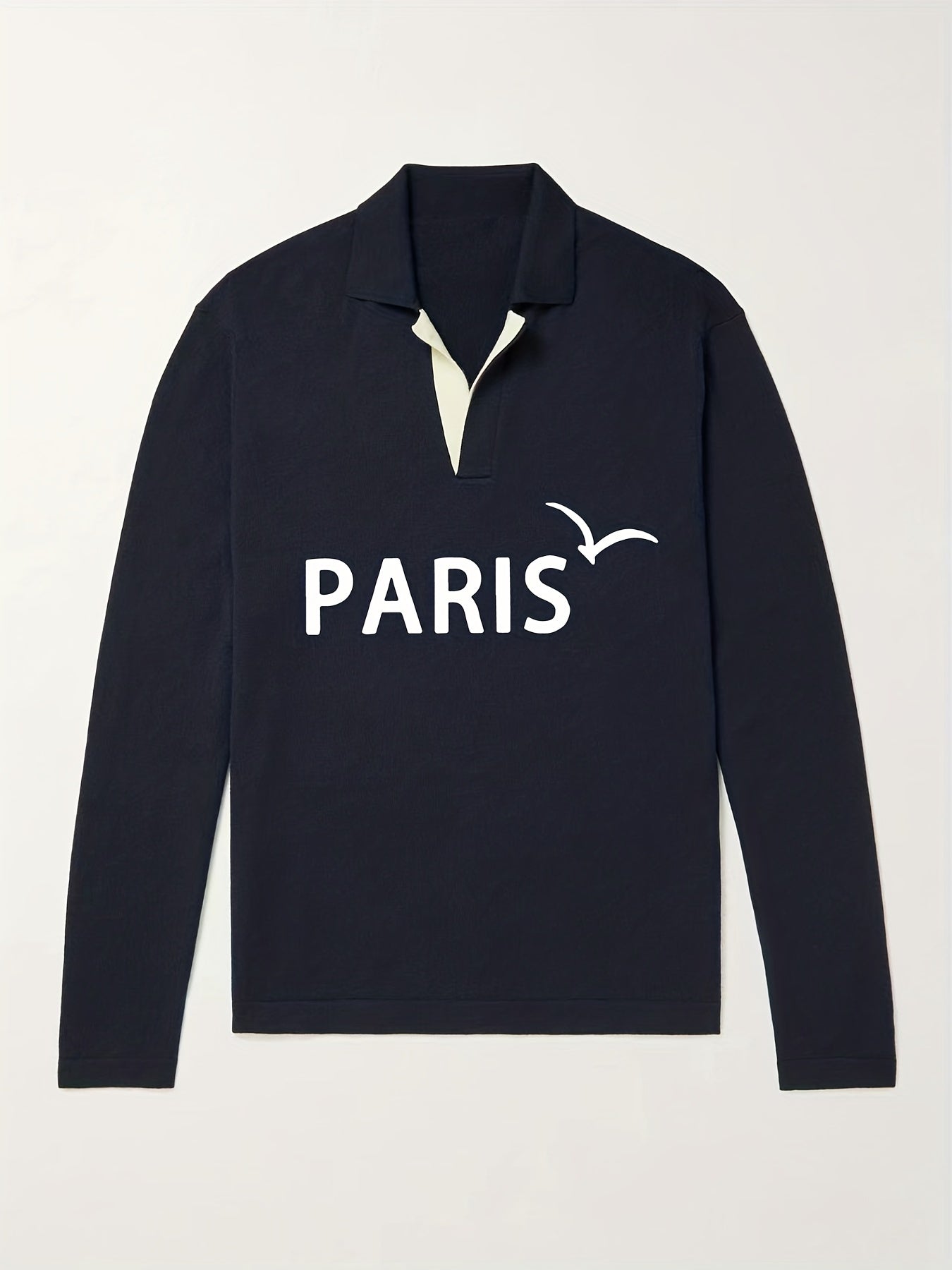 Paris Pattern Knit Polo Shirt Men's Casual Lapel Pullover Sweater