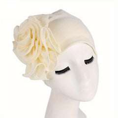 Lace Plate Flower Turban Cap Elastic Head Wrap Solid Bonnet Head Scarf Women