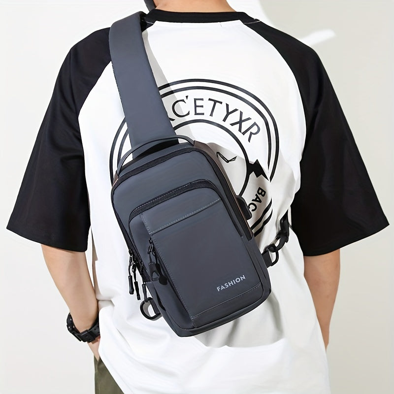 Men's Nylon Crossbody Bag USB Charging Anti-theft Diagonal Shoulder Bag