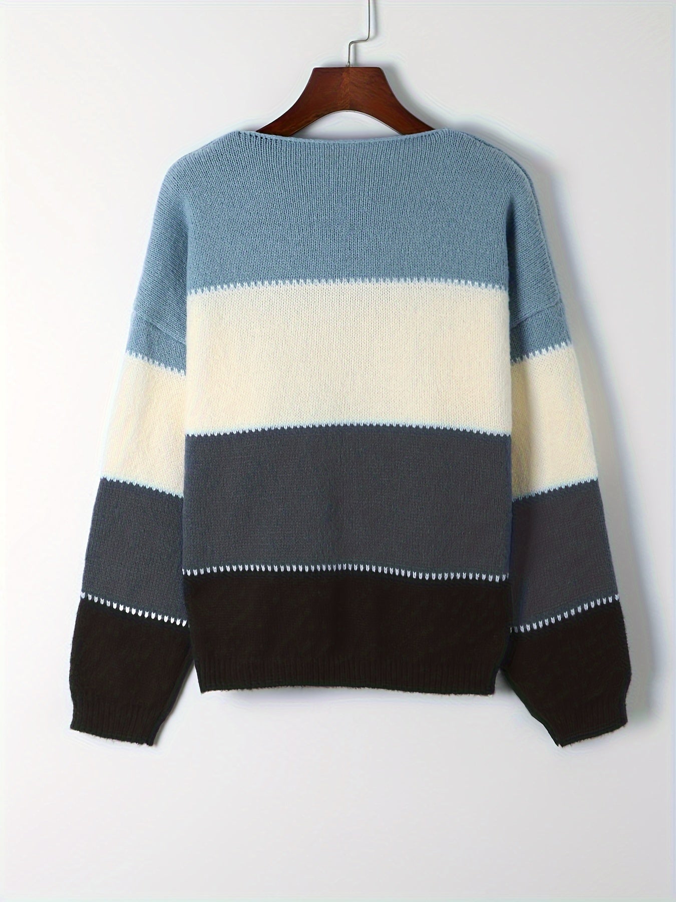  Colorblock Round Neck Stretch Jumper