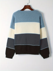  Colorblock Round Neck Stretch Jumper