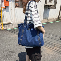 Vintage Retro Denim Tote Bag Large Capacity Shoulder Bag Women's Casual Handbag