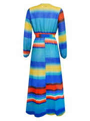  Colorblock Maxi Dress With Belt