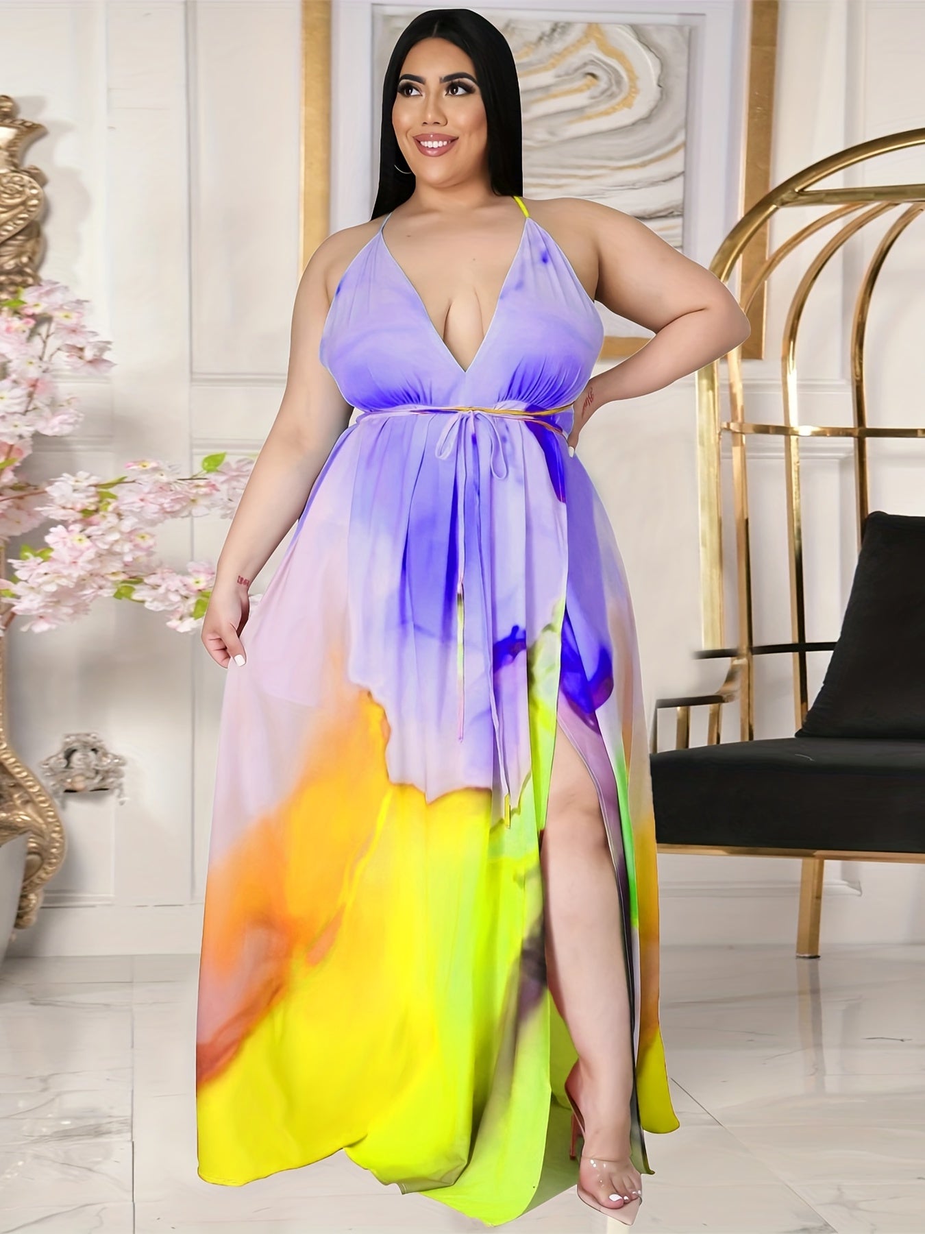Plus Size Floral Print Criss Cross Backless Maxi Summer Dress