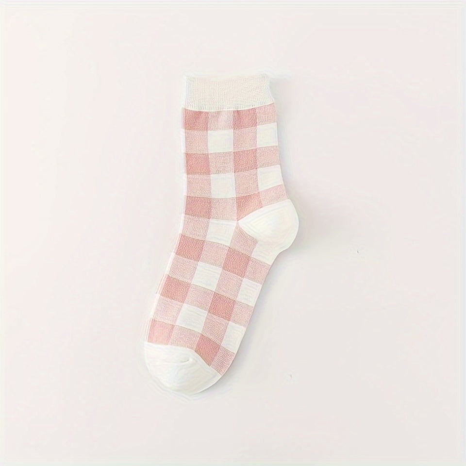 5 Pairs Bunny & Plaid Print Socks Women's Stockings