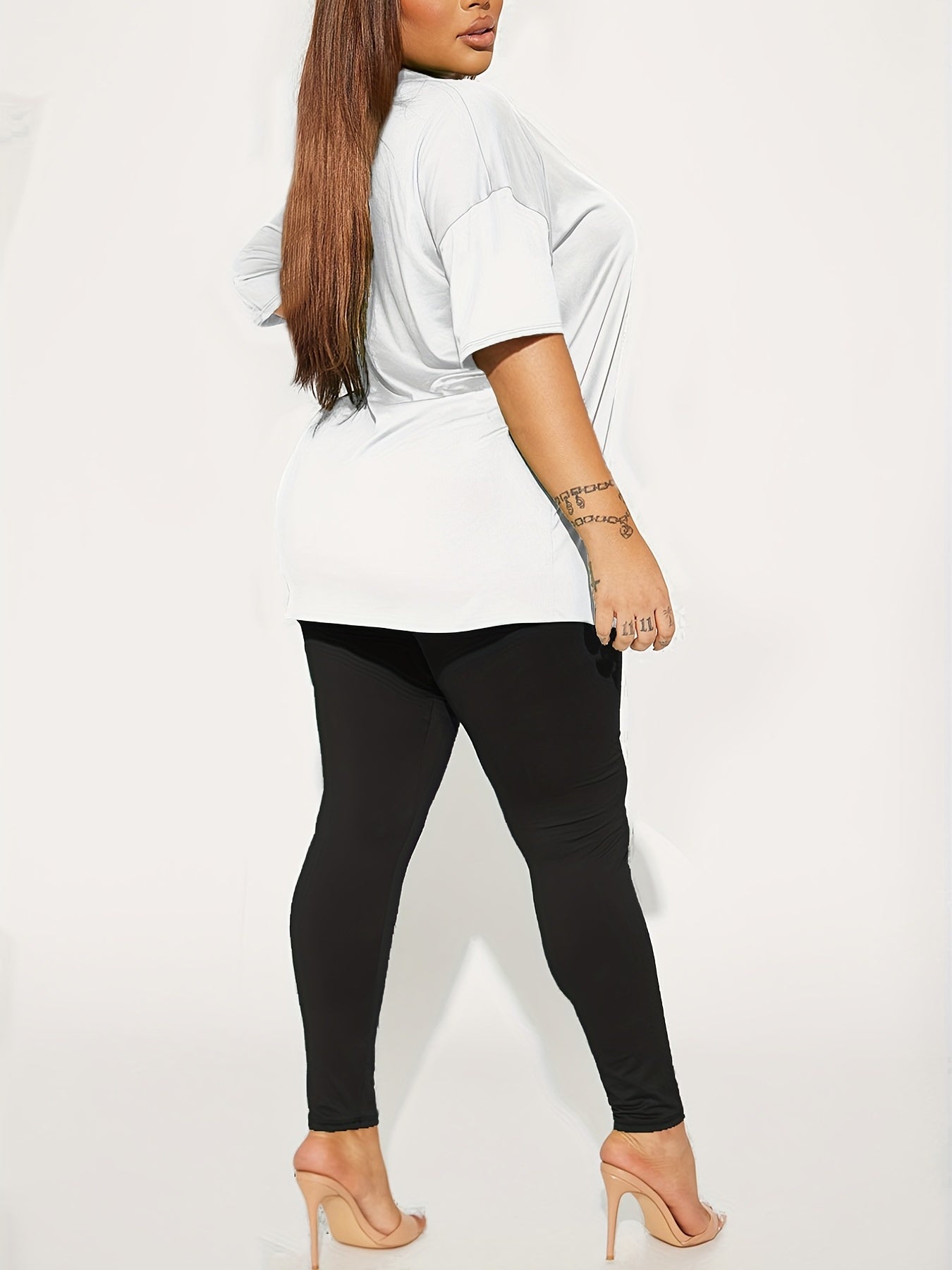 Letter Print Matching Two piece Set Casual Short Sleeve T shirt & Skinny Pants