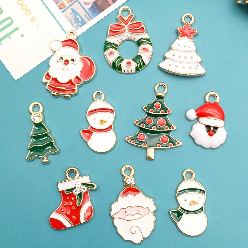 21pcs Enamel Charms Christmas Tree Santa Claus Pendants DIY Jewelry Making