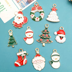 21pcs Enamel Charms Christmas Tree Santa Claus Pendants DIY Jewelry Making