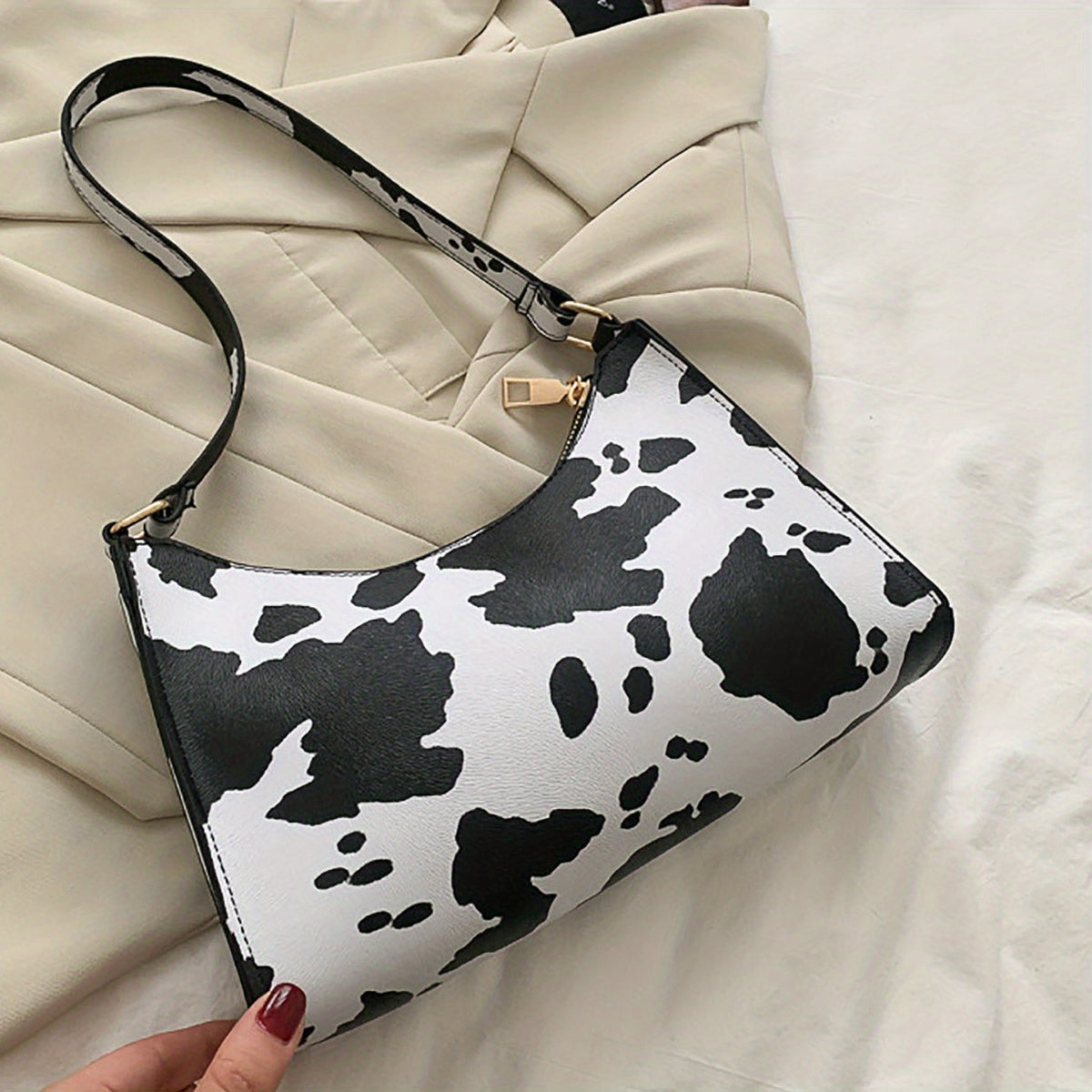 Animal Print Shoulder Bag Zipper PU Leather Versatile Crescent Bag
