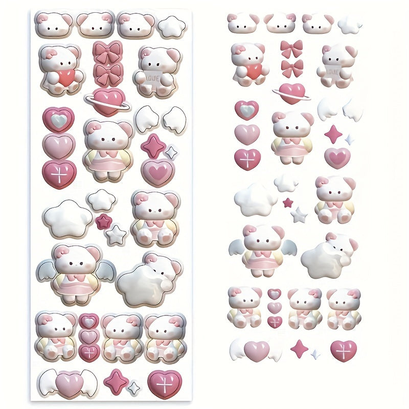 Moon Rabbit 3D Love Heart Star Stickers Set