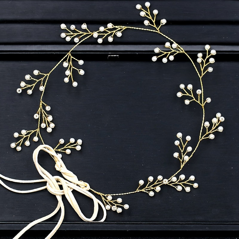Faux Pearl Bridal Headband Hair Vine Band For Women Bride Pearl Wedding