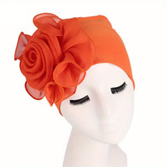 Lace Plate Flower Turban Cap Elastic Head Wrap Solid Bonnet Head Scarf Women