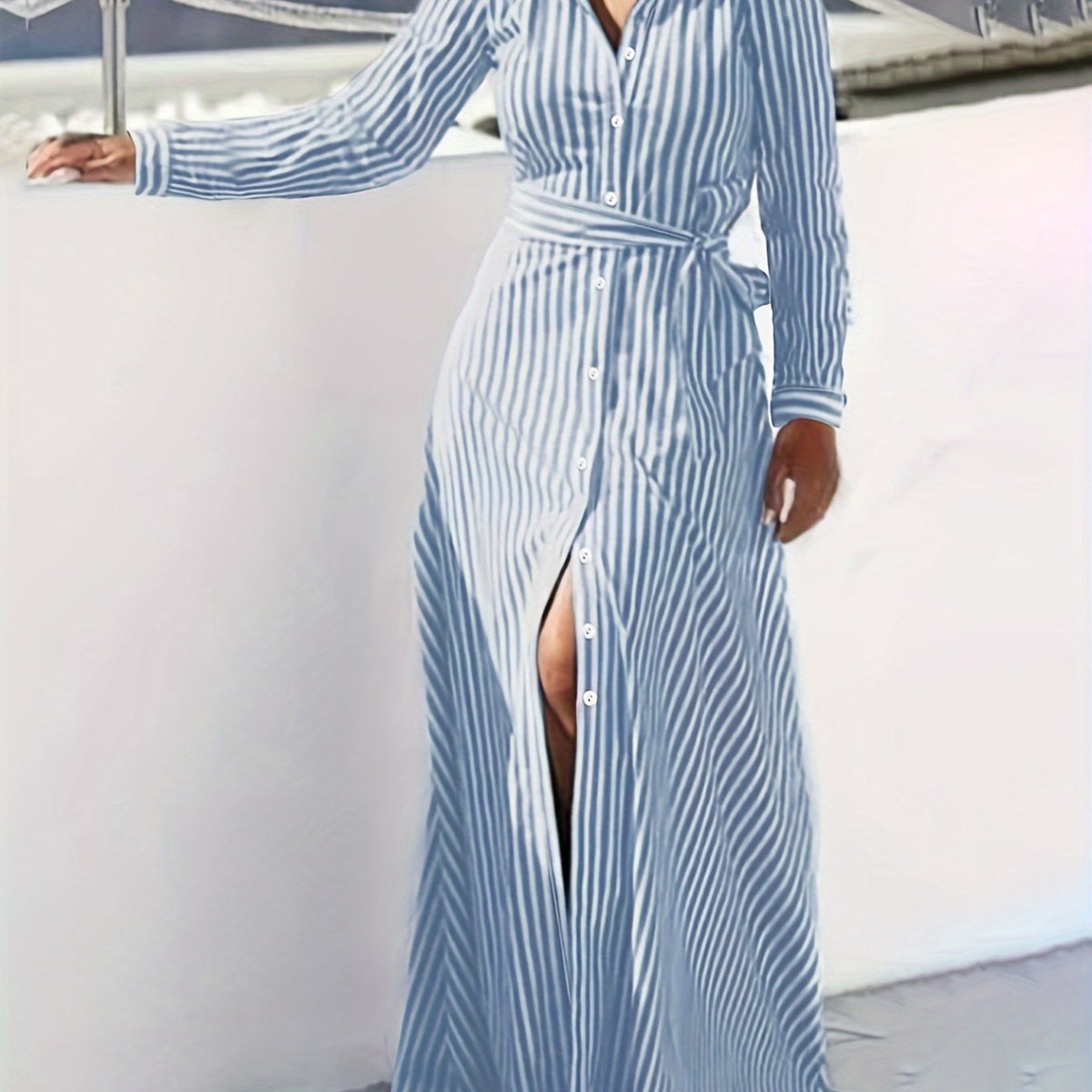  Striped Maxi Shirt Dress