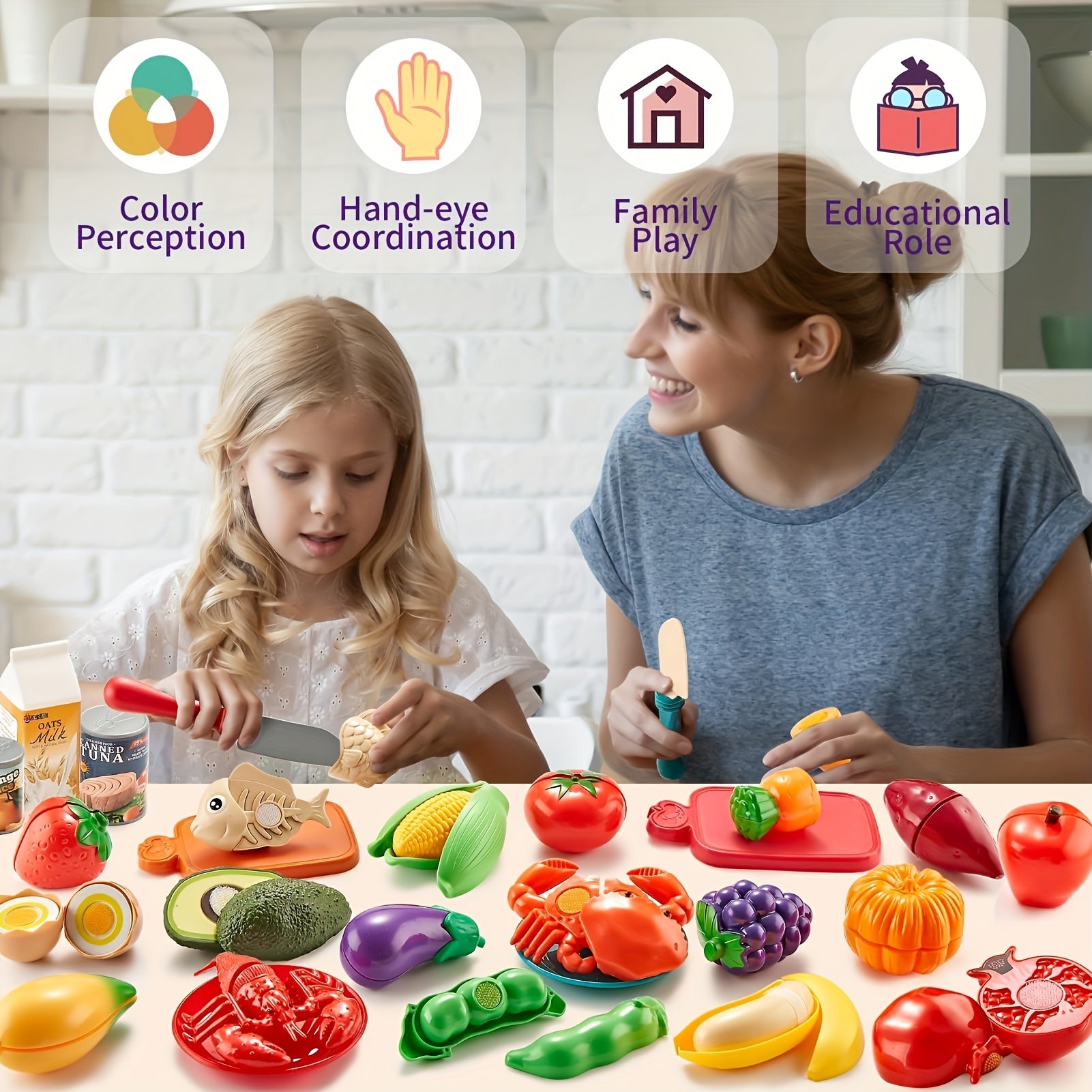 Pretend Play Kitchen Set with 29 Sliced Fruits & Vegetables