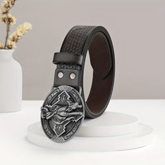 Embossed Leather Belt Retro Casual Western Cowboy Belt for Men