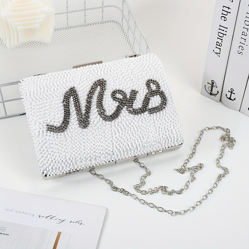 Beaded Box Evening Bag Chain Shoulder Prom Purse Women's Mini Clutch Bag