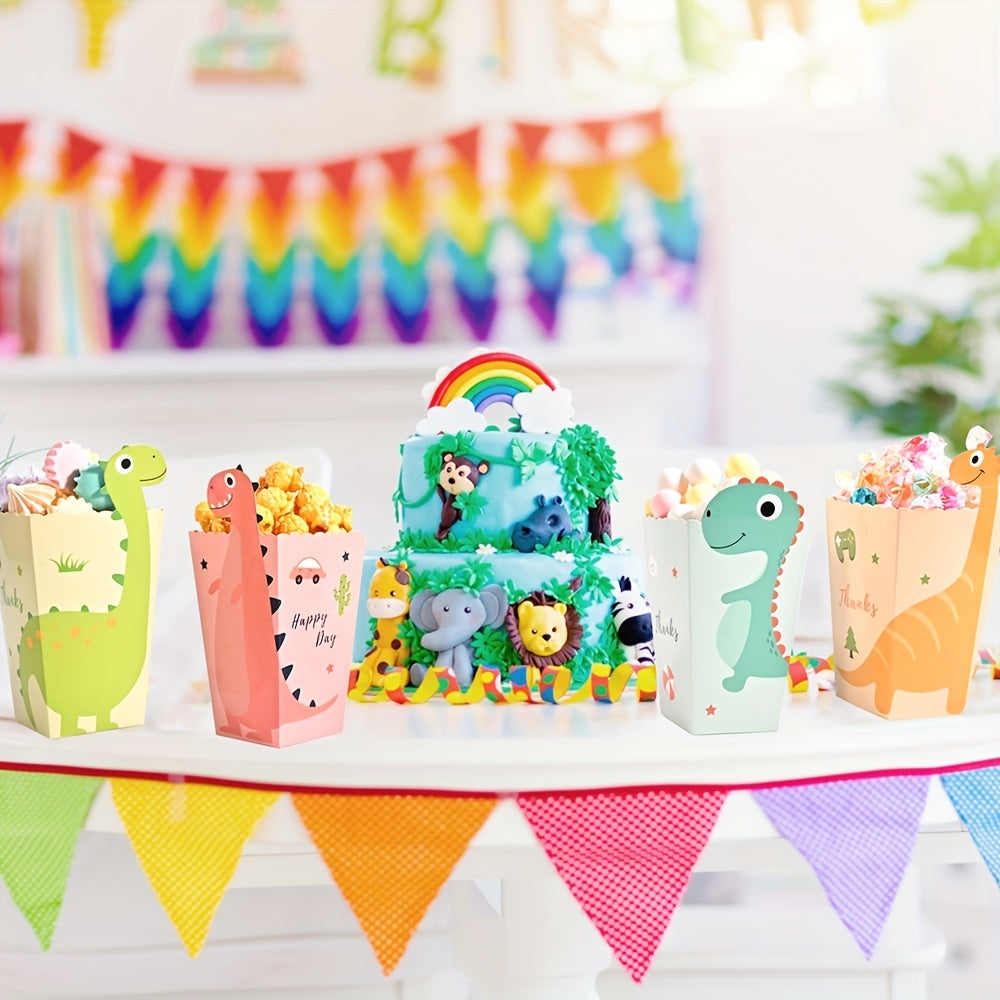12PCS Dinosaur Popcorn Boxes for Kids Birthday Party Snacks