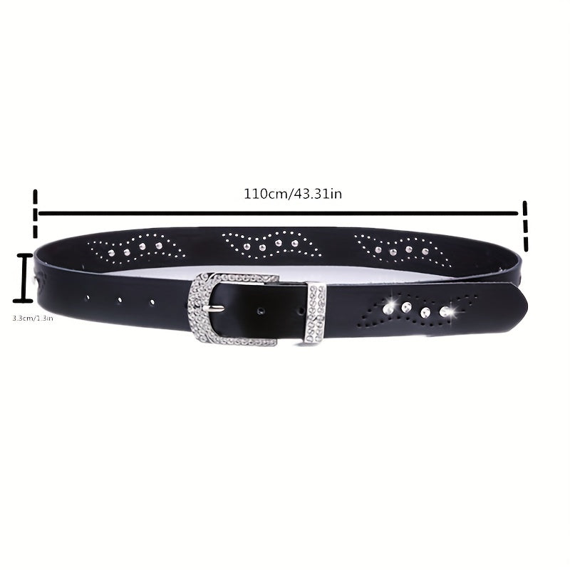 Geometric Hollow Rhinestone Leather Belt