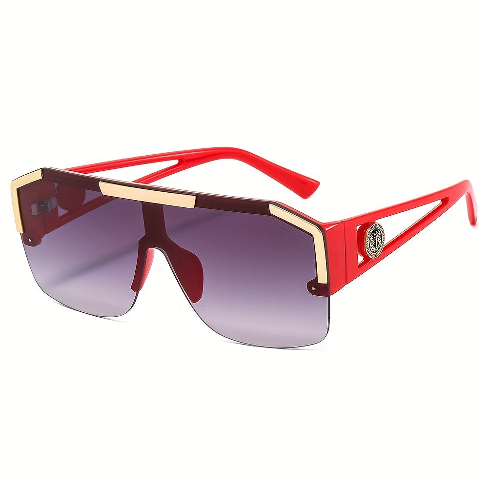 Large Frame Contrast Sunglasses Hollowed Out Lion Decorated Sports Goggles