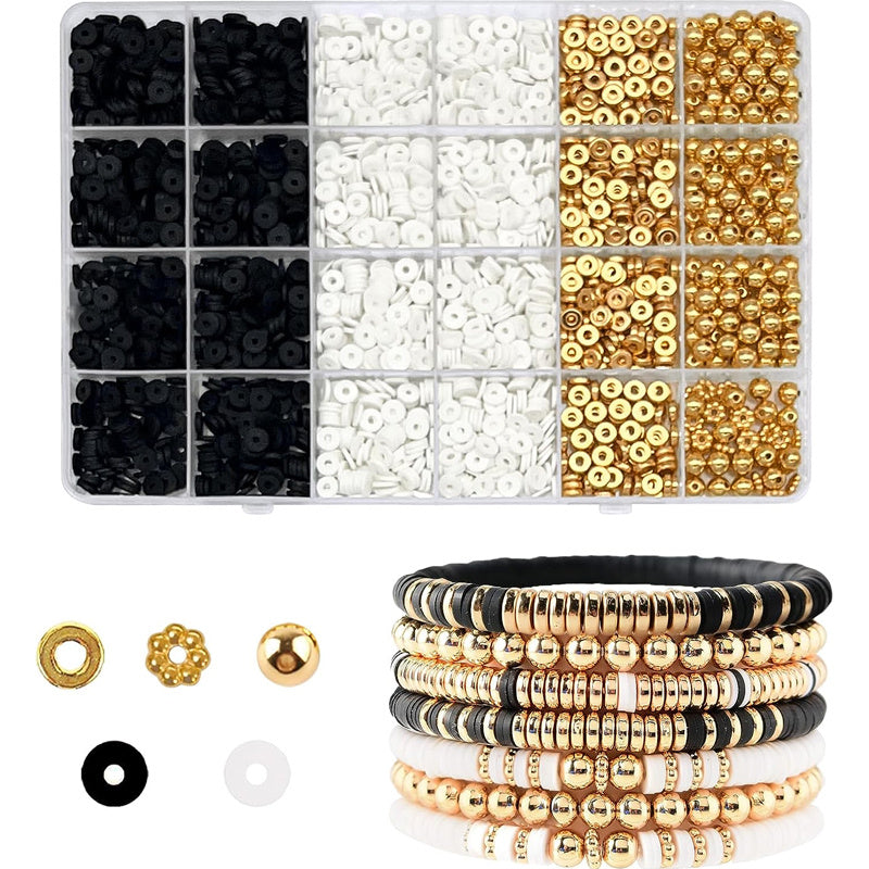 4000pcs Friendship Necklace Bracelet Making Kit Polymer Clay Beads Golden Beads