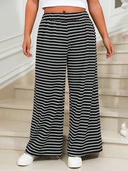Women's Plus Stripe Print Wide Leg Trousers