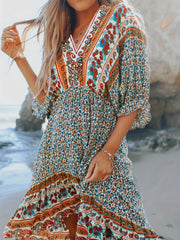 Colorblock Paisley Floral Maxi Dress