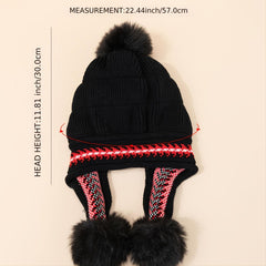 Ladies Printed Fleece Ear Protector Hat with Fur Ball
