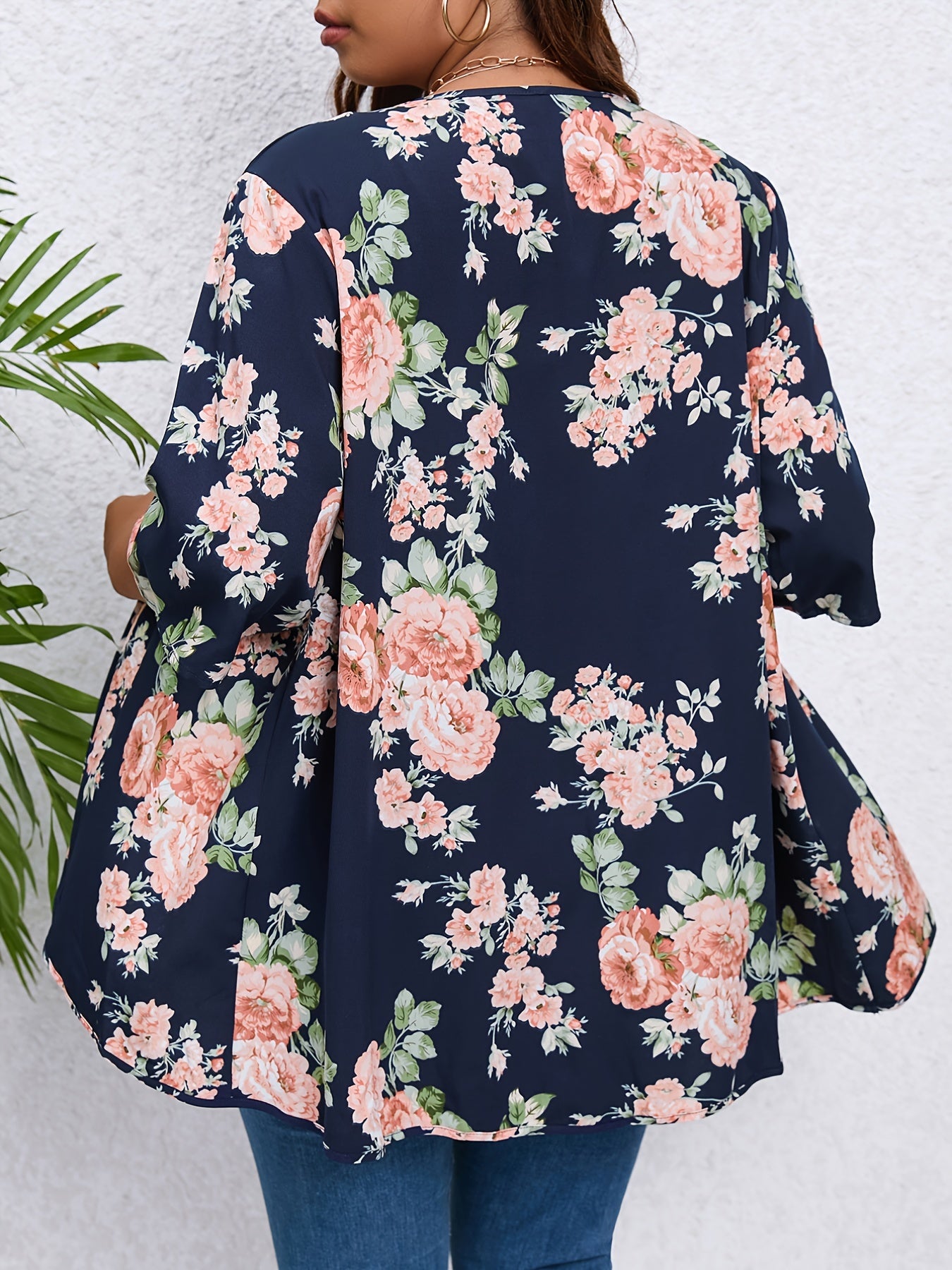  Floral Print Open Front Coat