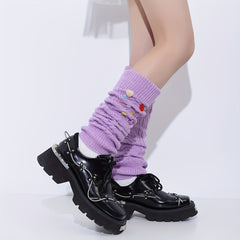 Colorful Button Leg Warmers Knitted Knee High Socks Women's Stockings