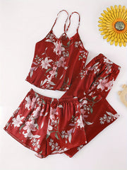 Floral Print Pajama Set Cami Top & Shorts & Pants