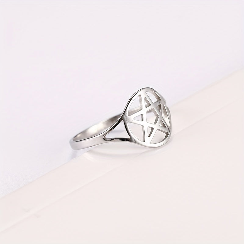 Stainless Steel Pentagram Symbol Ring for Men