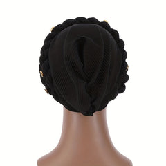 Twisted Braided Turban Cap Pre-tied Crinkle Head Wrap Elastic Ramadan Hijab