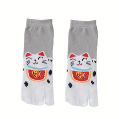 2 Pairs Cartoon Cat Print Toe Socks for Women