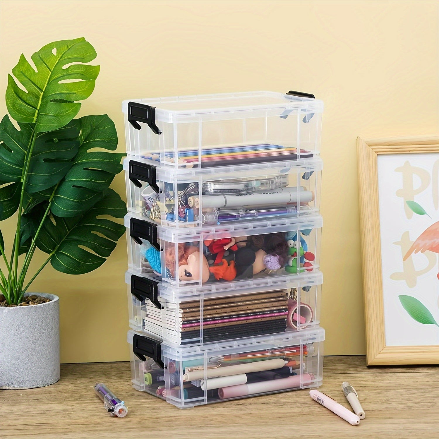 6pcs Plastic Covered Storage Box Stackable Organizer Cosmetics Toys Handicra