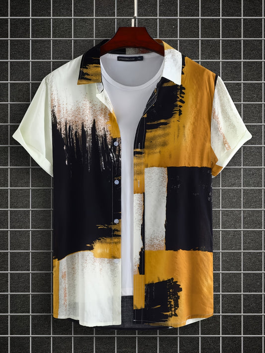 Men's Casual Cotton Contrast Short Sleeve Shirt for Summer Beach Vacation