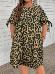 Casual Dress Women's Plus Leopard Print Knot Mini Dress