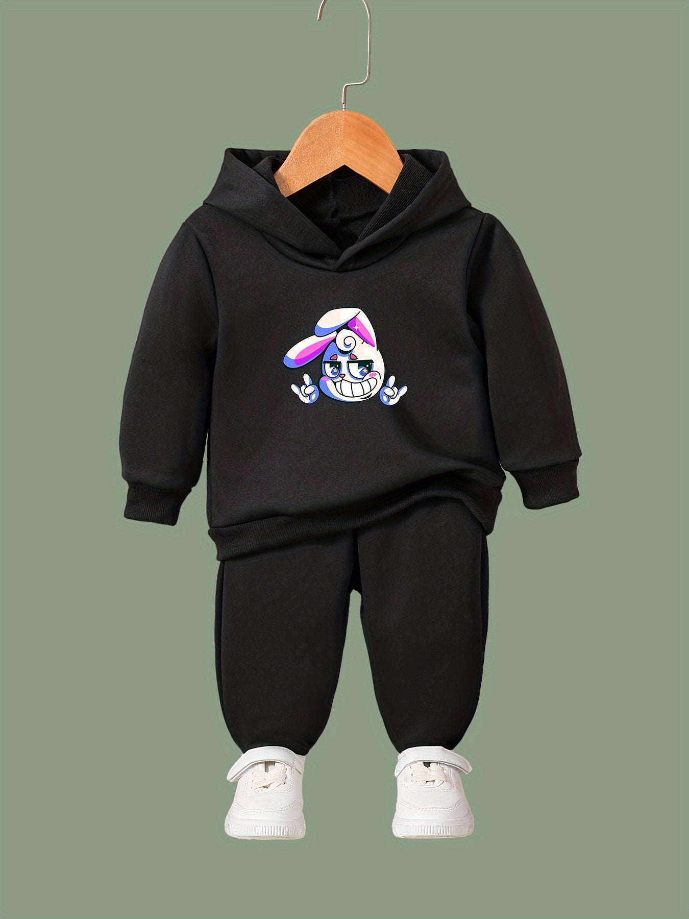 Funny Bunny Print 2pcs Girls Outfits For Sports Spring Fall Outdoor Gift