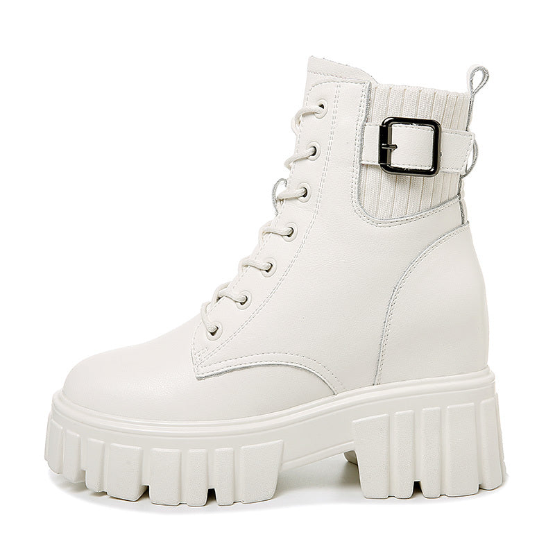 Metal Buckle Ankle Combat Boots Lace Up & Zipper Women's Footwear
