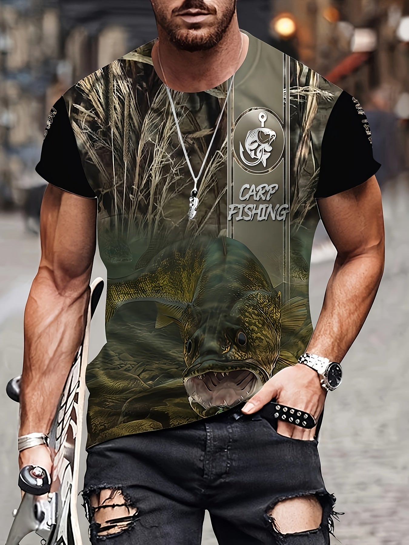 Men's 3D Fishing Print Mid Stretch T-shirt for Outdoor Summer