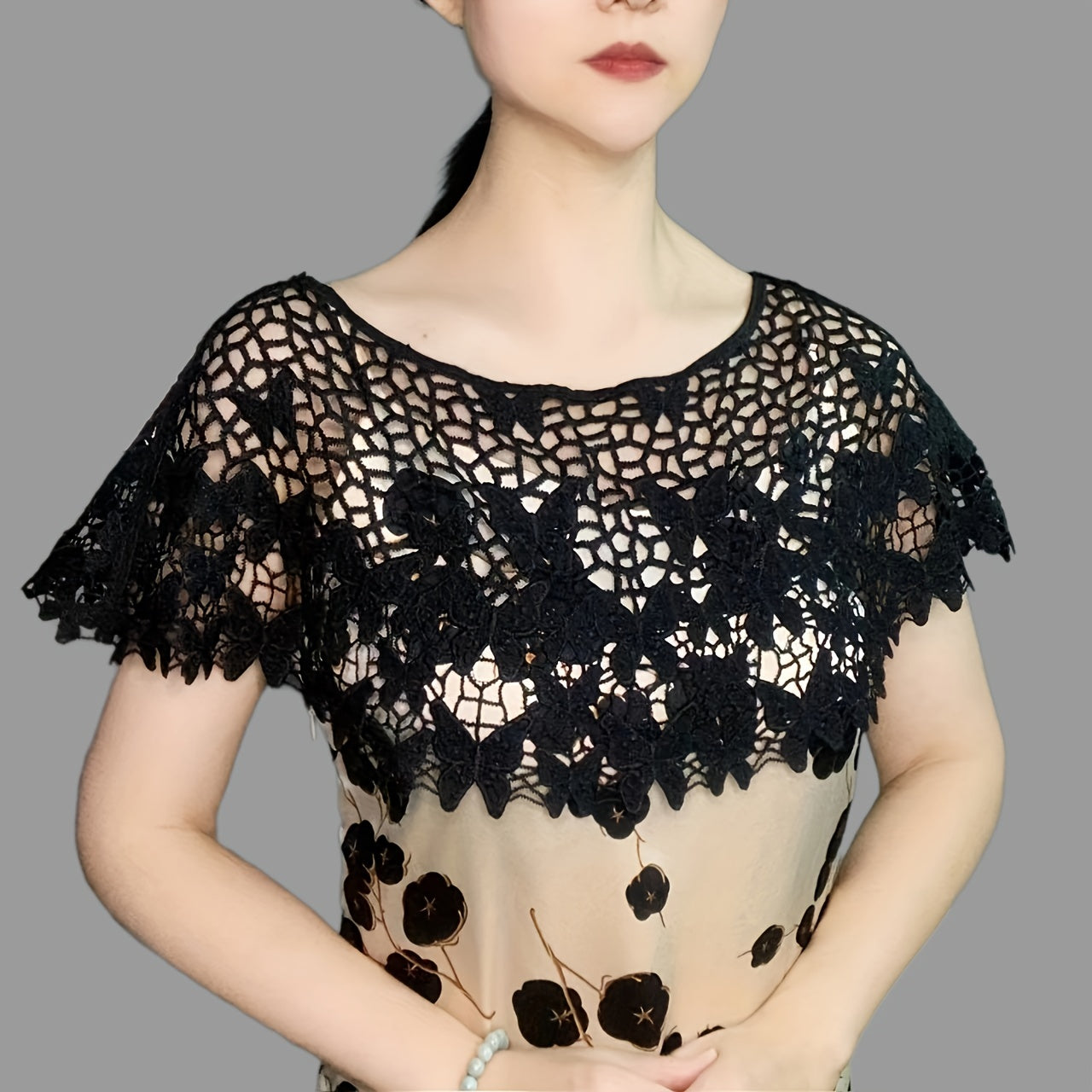 Flower Hollow Out Shawl Solid Breathable Wrap Casual Cape Decorative Shawl