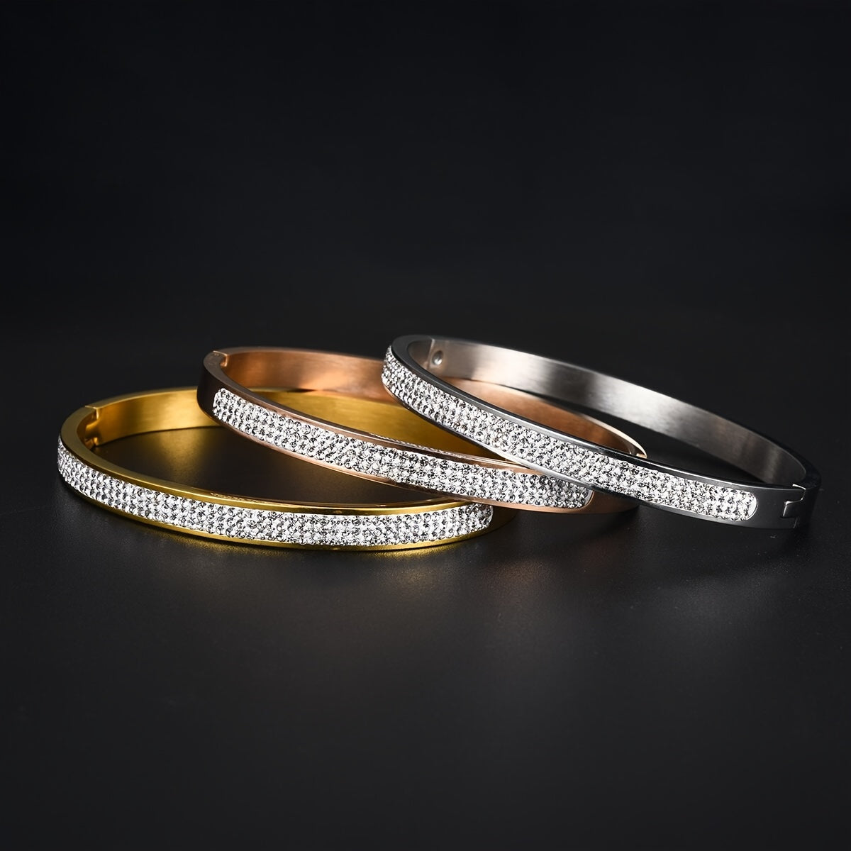 Inlaid Diamond Stainless Steel Unisex Bangle Bracelet