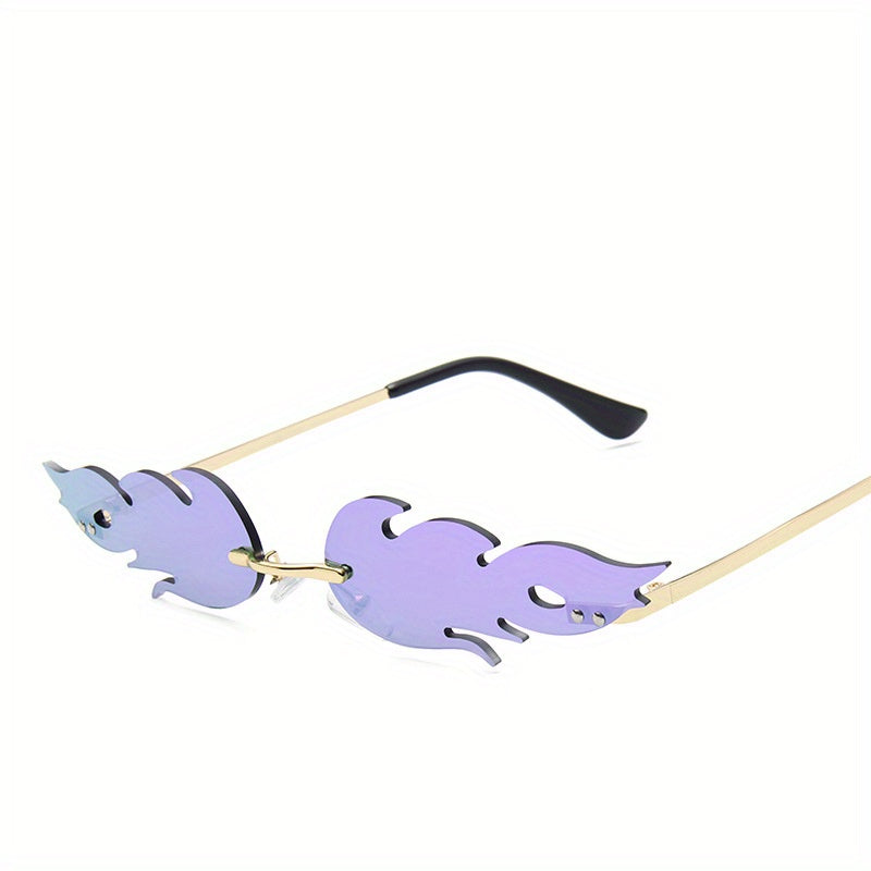 Y2K Flame Rimless Sunglasses Funny Tinted Glasses UV400