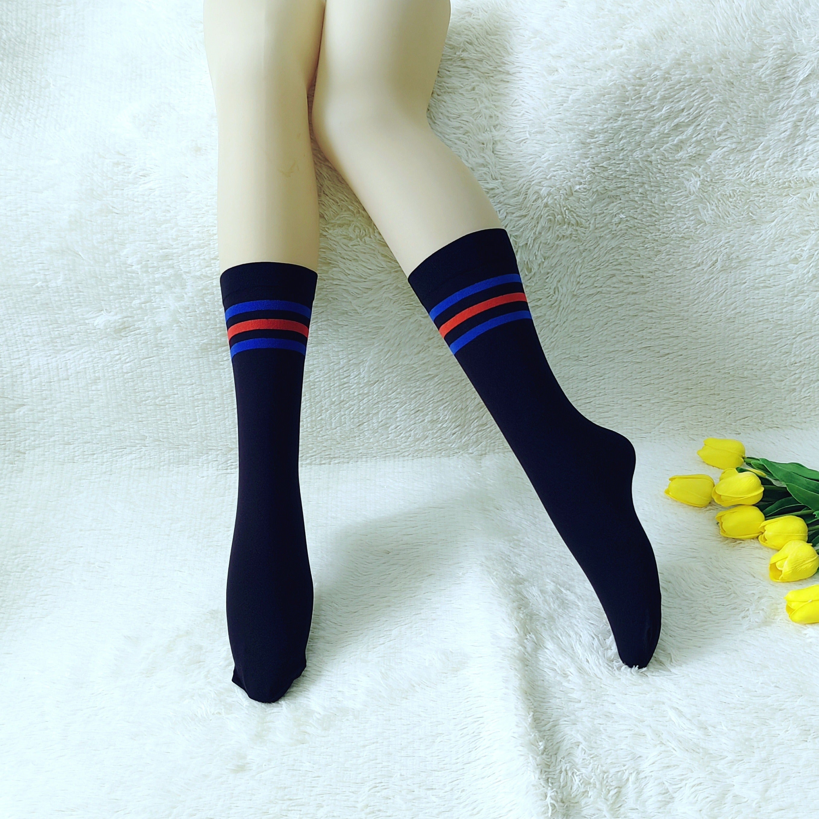 4 Pairs Striped Crew Socks Women's Stockings
