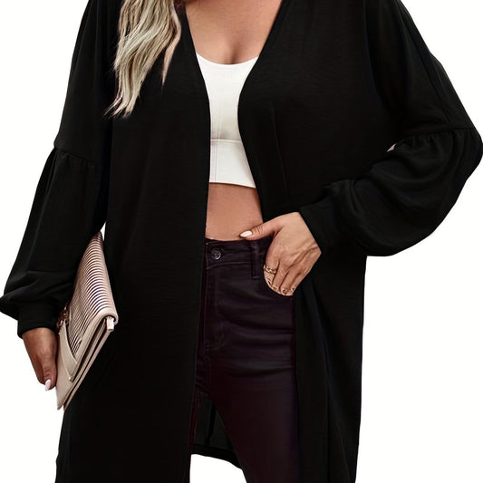  Solid Lantern Sleeve Open Front Cardigan