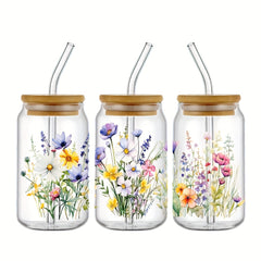 4pcs Wildflower 3D Erasable Transfer Stickers UV Waterproof Self Adhesive