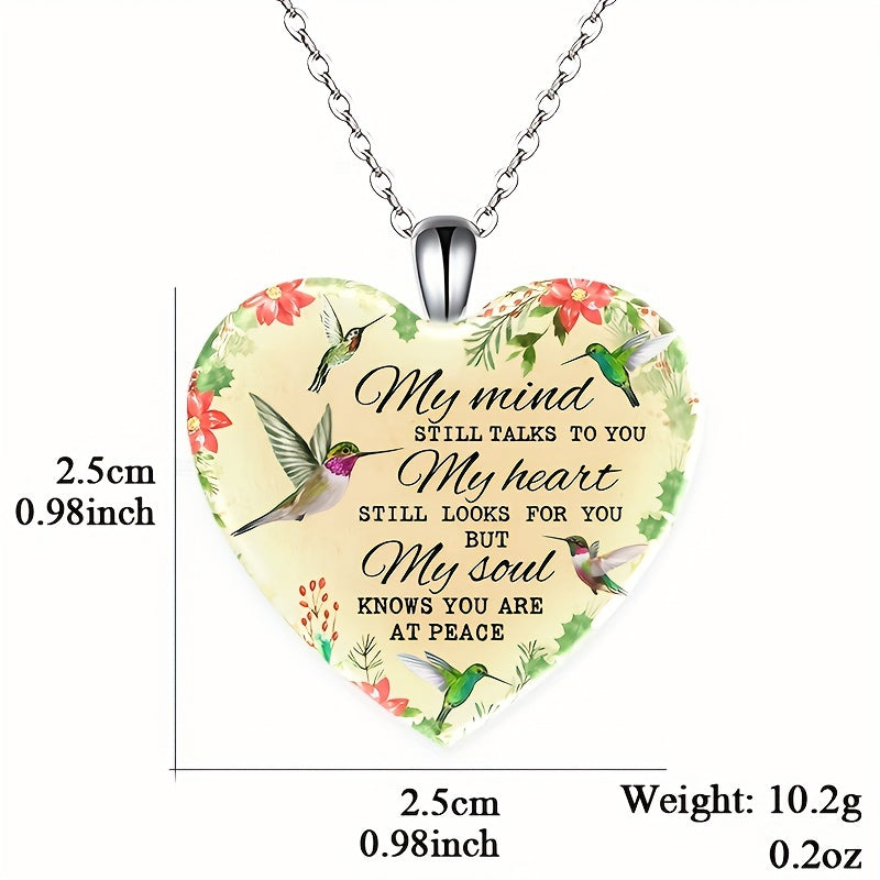 Love Heart Pendant Necklace With Bird Pattern Holiday Party Jewelry