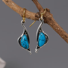 Turquoise Drop Earrings 925 Silver Plated Ancient Silver Ear Jewelry