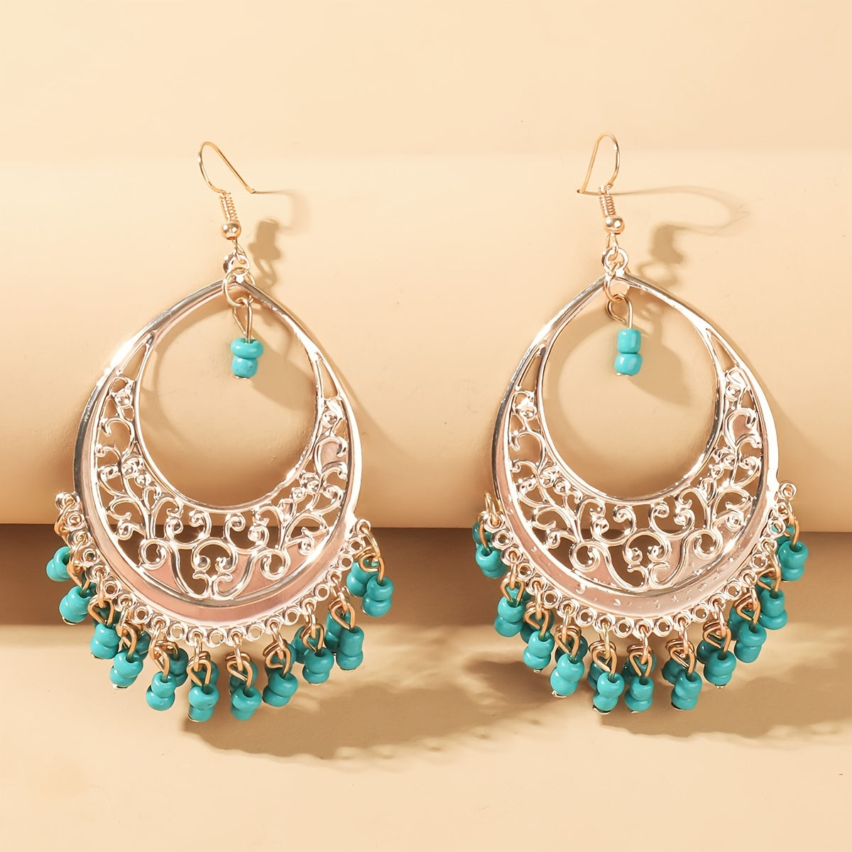 Boho Beaded Dangle Drop Earrings Hollow Tassel Earrings