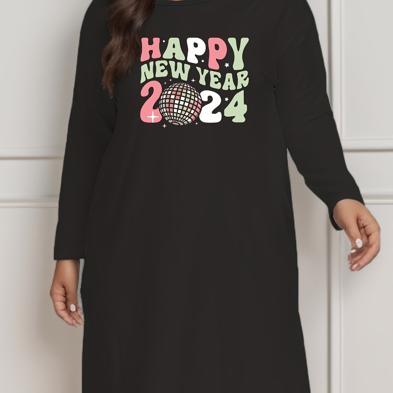  Lounge Dress Women's Slogan Print Long Sleeve Tee
