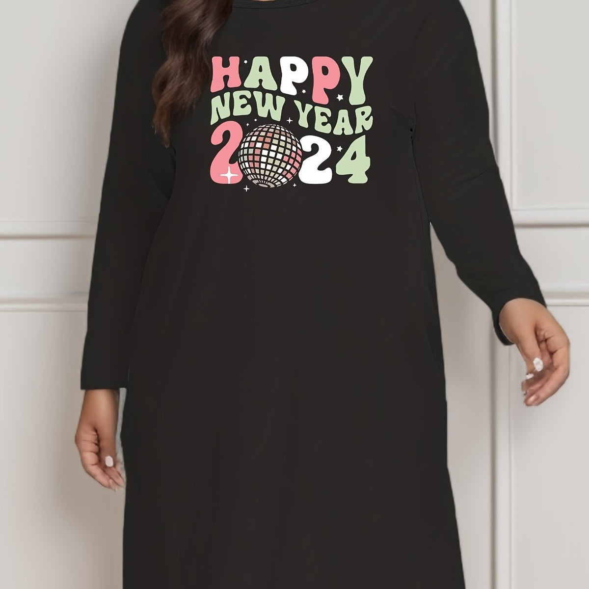  Lounge Dress Women's Slogan Print Long Sleeve Tee